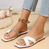 Square-toe fashion niche-designed slippers crisscross strap shining diamond design women's beach Sexy comfy flat shoes
