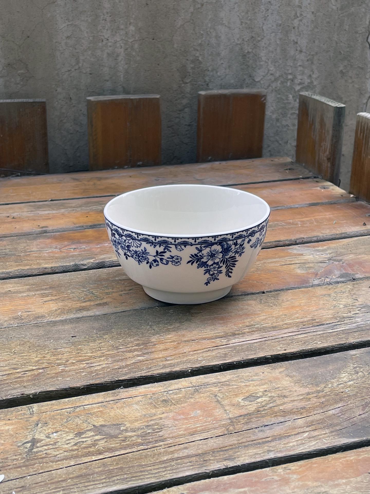UK Blue & White Porcelain Bowl: Microwave-Safe Ceramic Tableware for Noodles, Rice, & Porridge