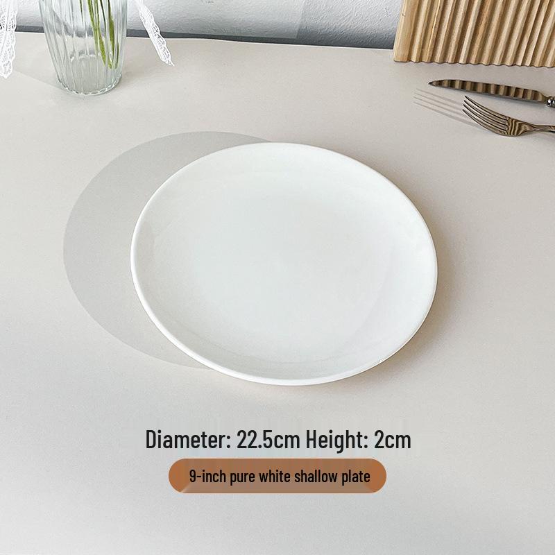 Piatto Rotondo in Ceramica Bianca Pura con Bordo Spesso per Cibo Occidentale e Saltati in Padella