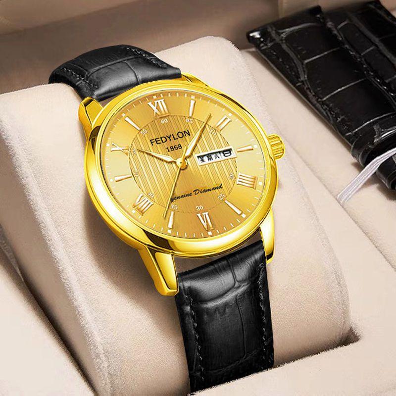 Men's Watch Waterproof and Fashionable Luminous Fully Automatic Movement Double Calendar Korean Version Casual Business Quartz Watch