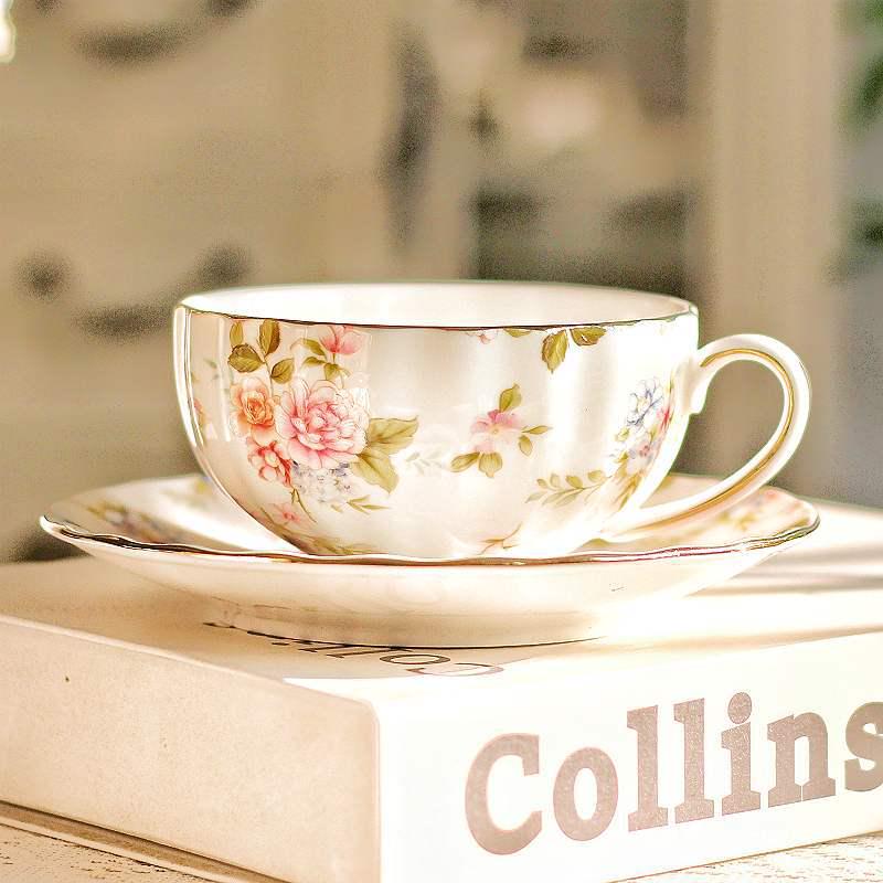 European Ceramic Floral Coffee & Tea Cup Set with Saucer – Home Use for English Afternoon Tea