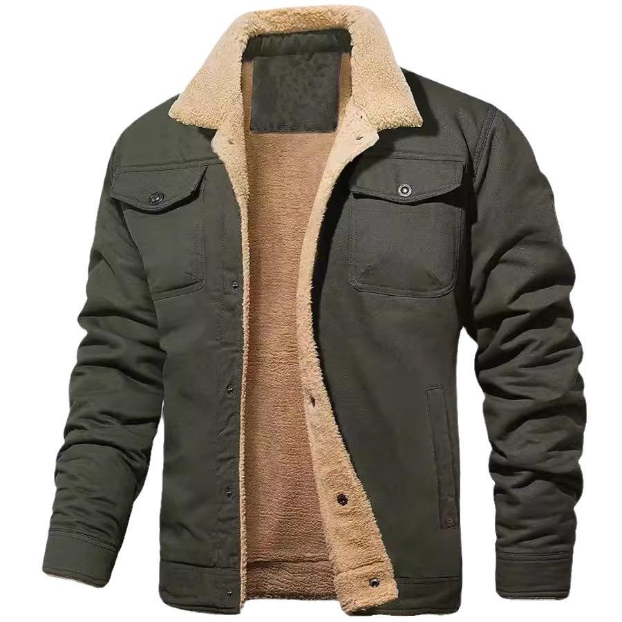 Men's Autumn and Winter Plus Velvet Jacket Cotton Workwear Casual Men's Top Coat