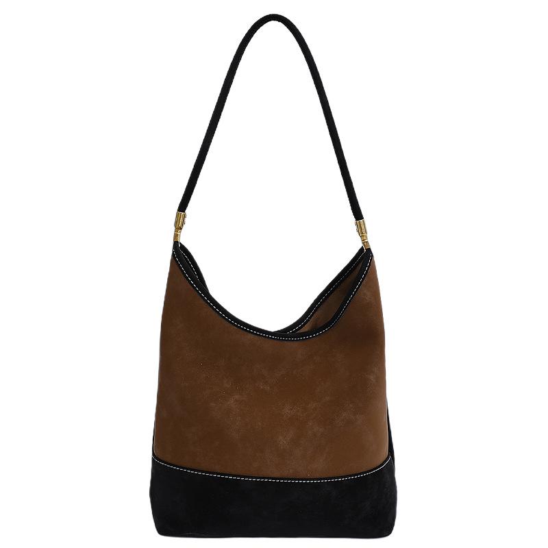 Dam Retro Frostad Mocka Hinkväska - Koreansk Stil Färgblock, Enkel Pendling, 2025 High-End Enkel Axelväska.