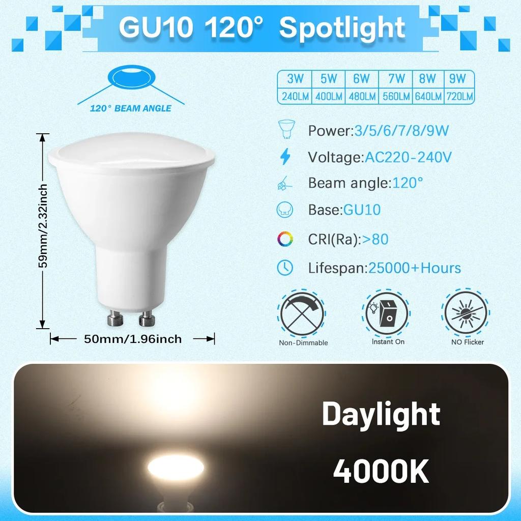 8PCS GU10 Focos LED Spot Light 38degree 120degree  AC220V 3W-9W Indoor Lighting Home Decoration Bombillas Led Lights for Room