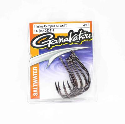 Gamakatsu 263414 Inline Octopus Haken Schwarz Größe 4/0, 6 Pro Packung (8464)