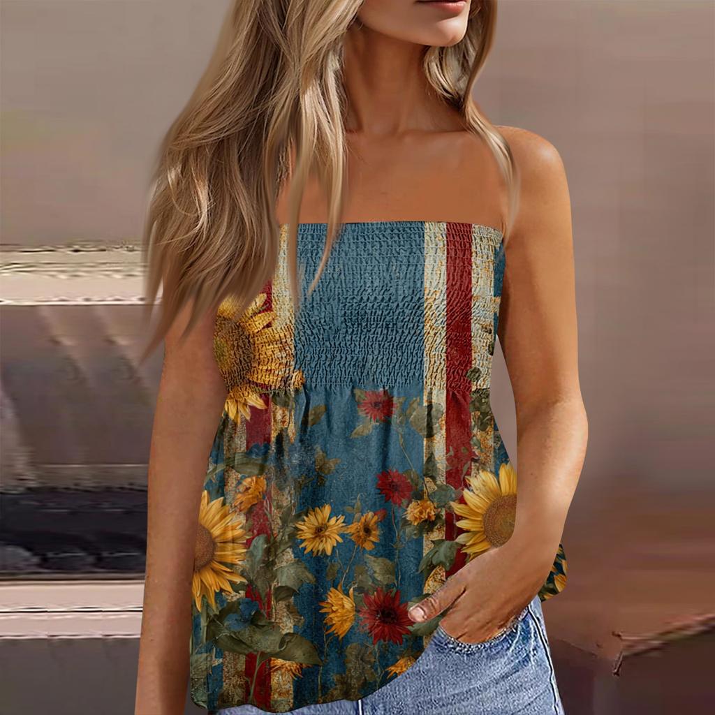 Women's Fashionable Sexy Backless Elastic Independence Day Print Bandeau Top