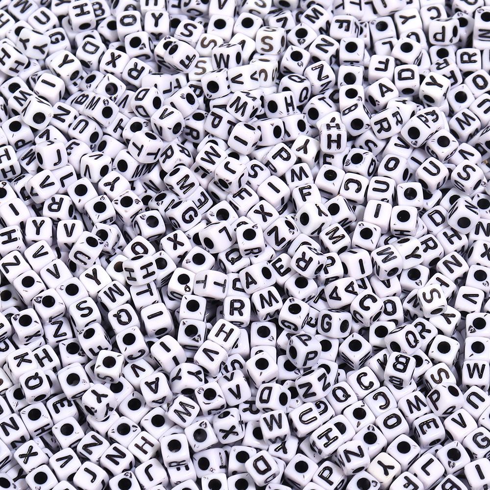 50-100pcs White And Black Color Letter Beads Alphabet Loose Beads Square Beads For Jewelry Making DIY Earring Bracelet Charm
