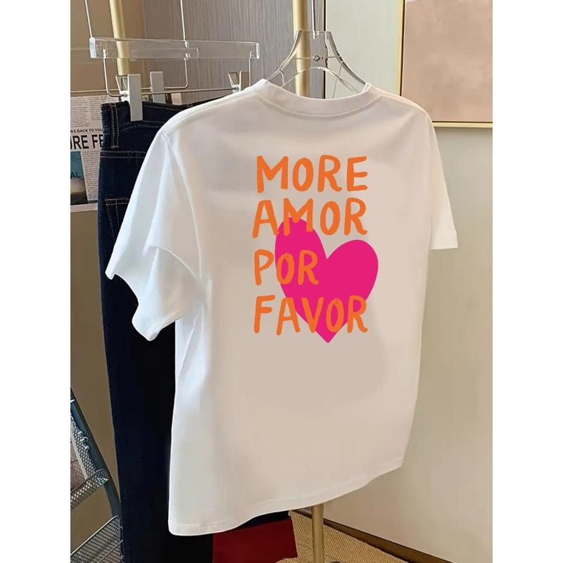 Front and Back Printed Short-sleeve T-shirt, Fashionable Short-sleeve Summer Selection. Printed Round-neck Women s Casual Short-sleeve Top S