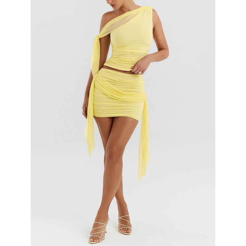 Ribbon Top Sexy Hip Hugging Skirt Set Streamer Top Sexy Hip Skirt Set