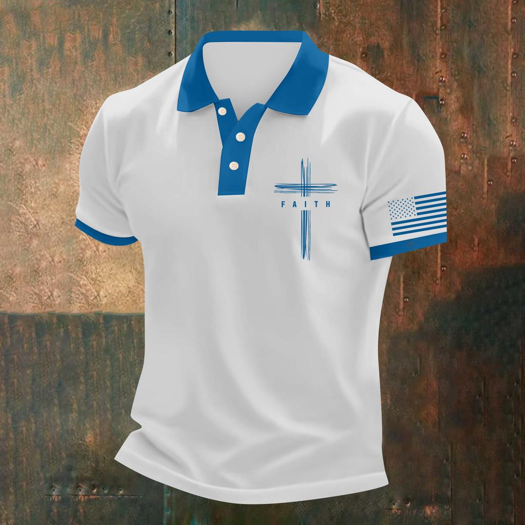 Herren Lässiges Independence Day Bedrucktes Hals Kurzarm T-Shirt