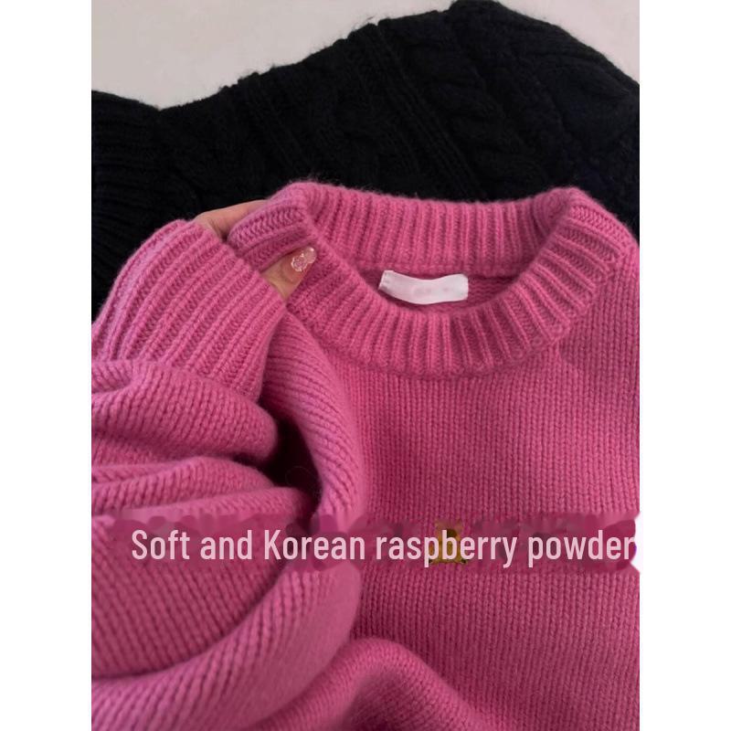 

Женский зимний флисовый свитер в стиле ленивой шерсти — мягкий, уютный, с круглым вырезом и внутренним слоем из молочного фуфу M роза розовый