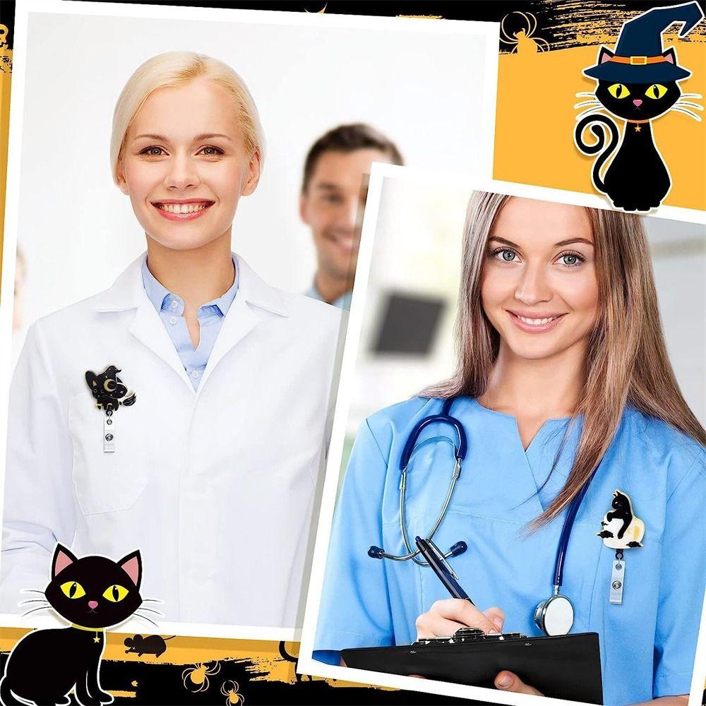 360 Rotating Cat Badge Reel Alligator Clip Retractable Badge Reel ID Card Holder  Keychains Lanyard