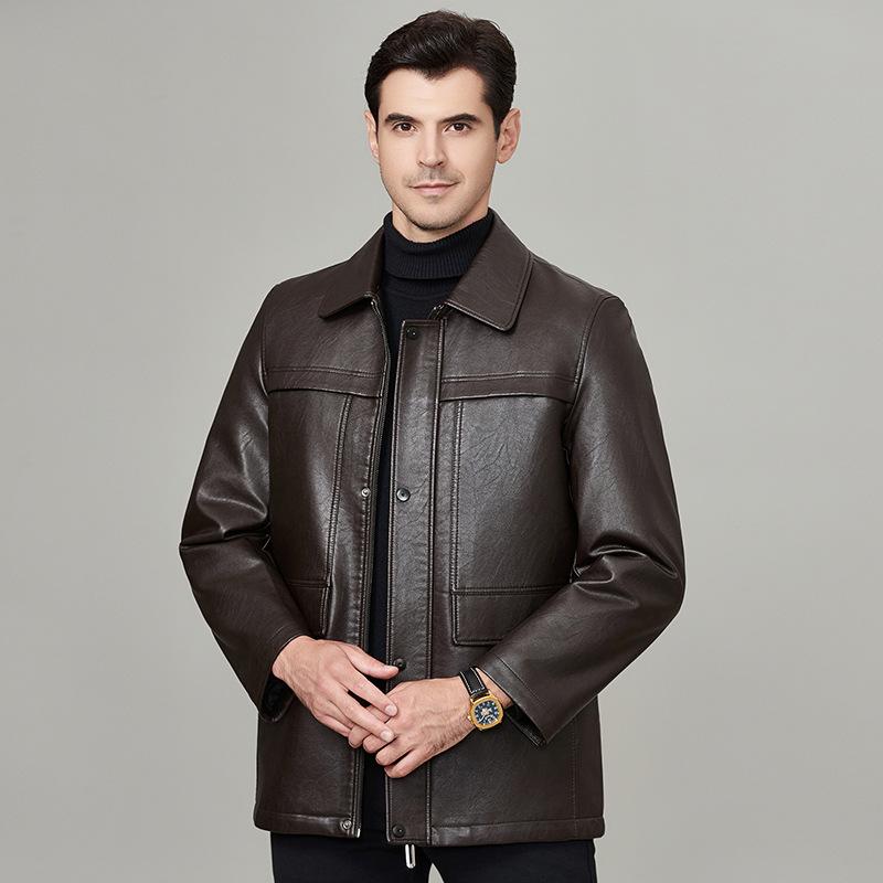 Men's Middle-aged and Elderly Leather Jackets Large Size Plus Fleece Sheepskin Genuine Leather Winter Daddy Leather Jackets