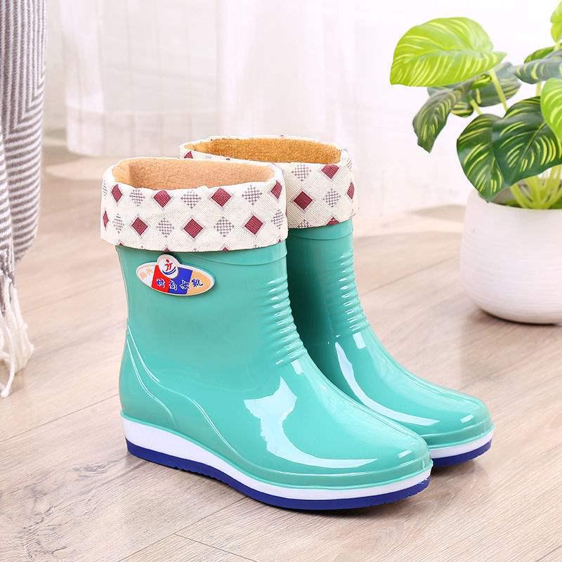 Women's Fleece-Lined Non-Slip Mid-Calf Rain Boots