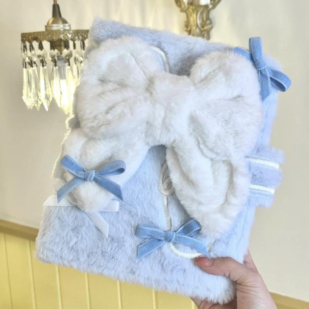 Fluffy Plush A5 Photo Album Cute Bow Journal for 3Inch Small Cards, Polaroid Picture Holder, Idol Collect Book, Gift for Girls