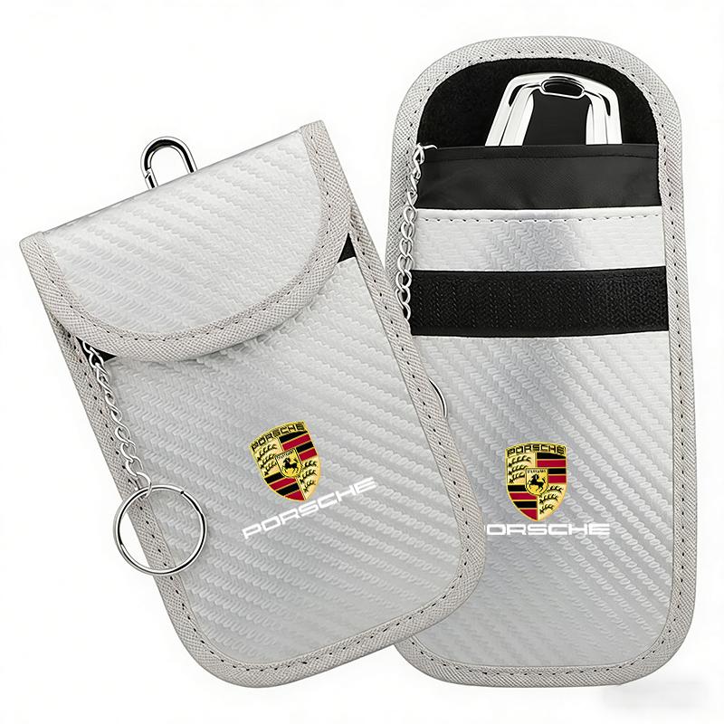 BMGB9 Pouzdro na klíče od auta Taška blokující signál Kapsa stínící RFID pro Porsche 718 Cayenne Panamera 911 Macan Taycan Cayman Boxster Samolepka