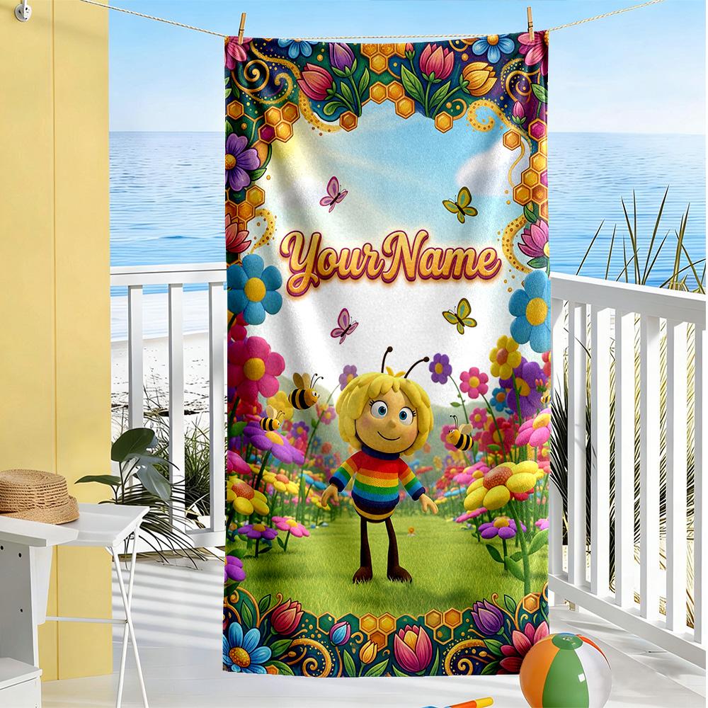 Biene Maja Customized Name Beach Towel Super Soft & Absorbent Suitable for Swimming Gym Camping Yoga Vacation