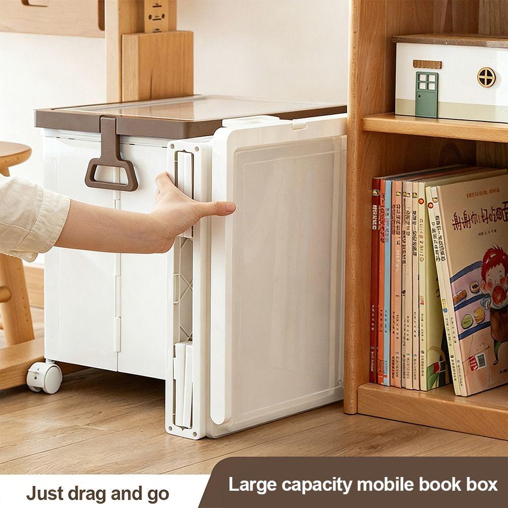 Large Capacity Stationery Storage Box Plastic Movable Bookshelf Portable File Box Study Room