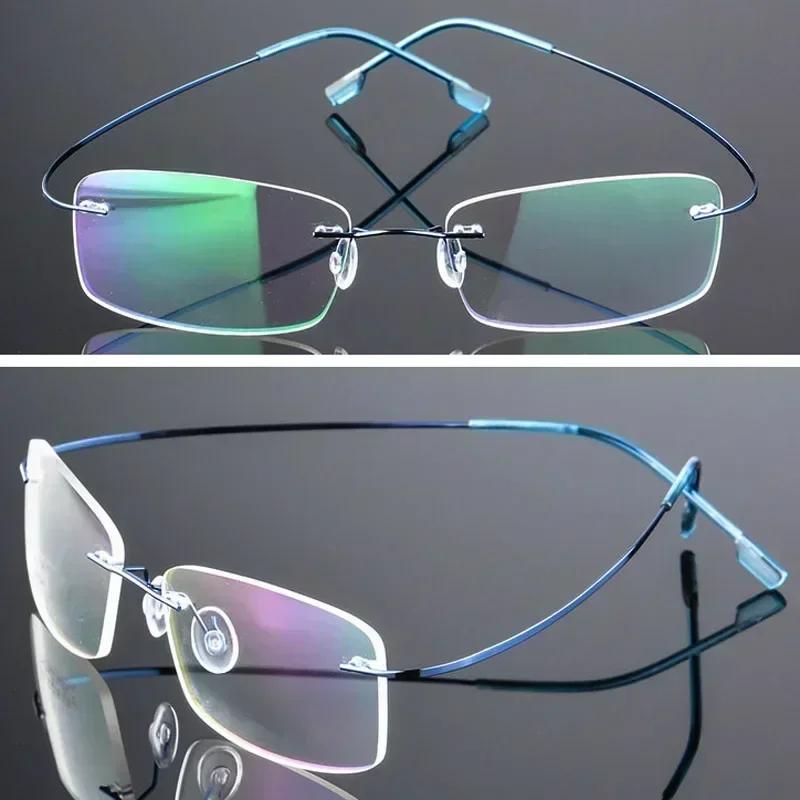 Ultralight Frameless Eyeglasses Titanium Alloy  Glasses Frame Men High Quality Super Stretch Metal Temple Eyeglasses Frame
