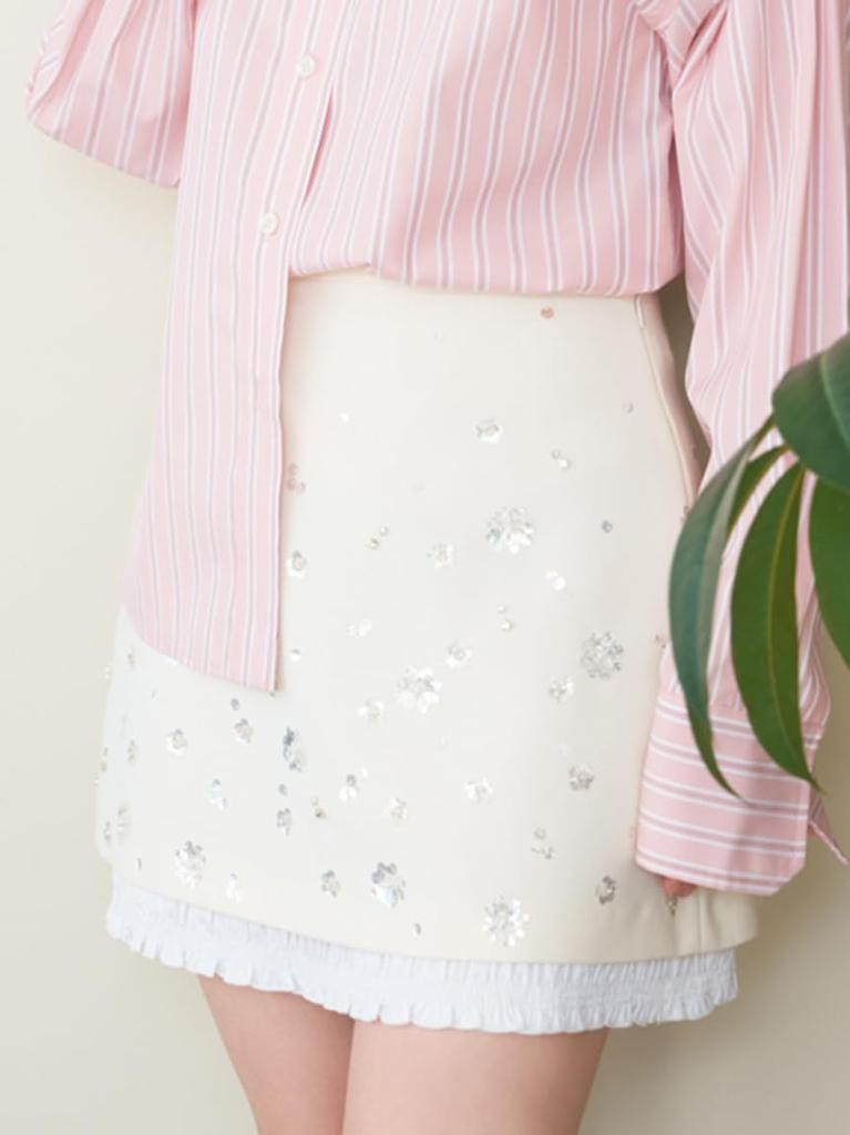 Lily Brown Flower Jewel Mini Skirt LWFS251801IVR0