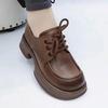 Lace-up Small Leather Shoes Women's Spring New Simple Round Head Lace-up Retro Square Heels Single Shoes