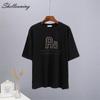 Bavlněná trička Shellsuning Oversized Dámské Léto S krátkým rukávem Trička s 3D potiskem dopisů Dámské Běžné Volné High Street Basic Tops