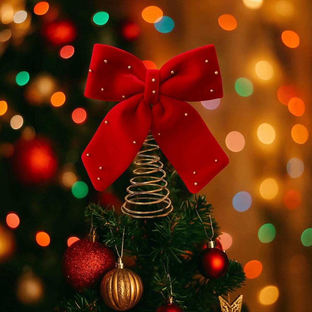 Extra-Large Velvet Ribbon Bow Luxurious Flocked Christmas Bow Star Tree Topper Holiday Display