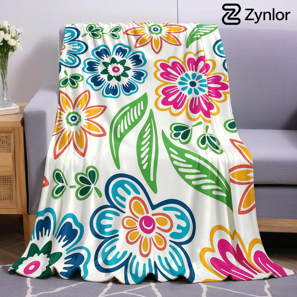Boho Folk Bloom Cartoon Anime Print Flannel Blanket Soft Warm Throw for Kids Bedroom Sofa Bed Christmas Office Car