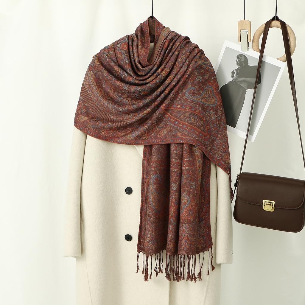 Thick Pashmina Scarf Shawl Wrap Paisley Jacquard Stoles Vintage Cashew Scarves Printed Cotton Tippet Sunscreen Hijab