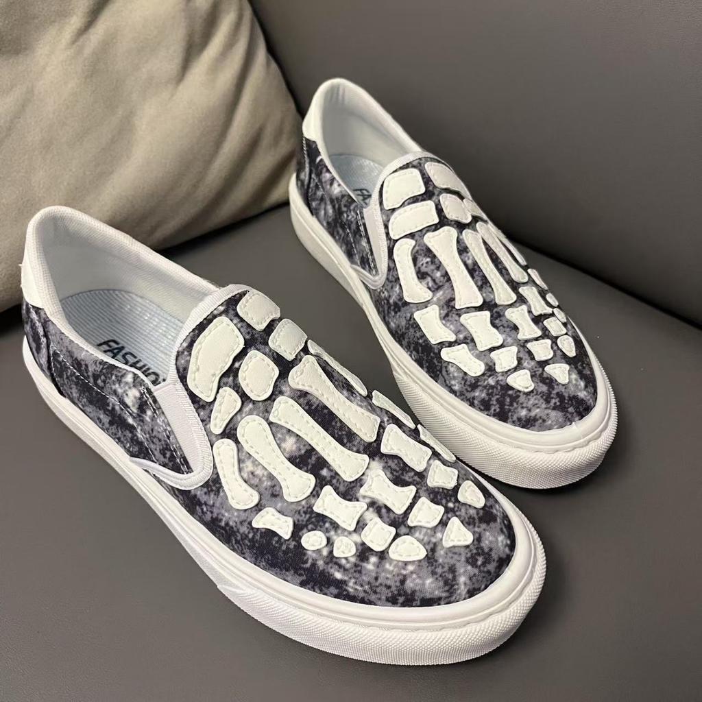 Scarpe Casual da Uomo in Tela alla Moda Sneaker Piatta Ossa Giovane Street Cool Mocassini Slip-on
