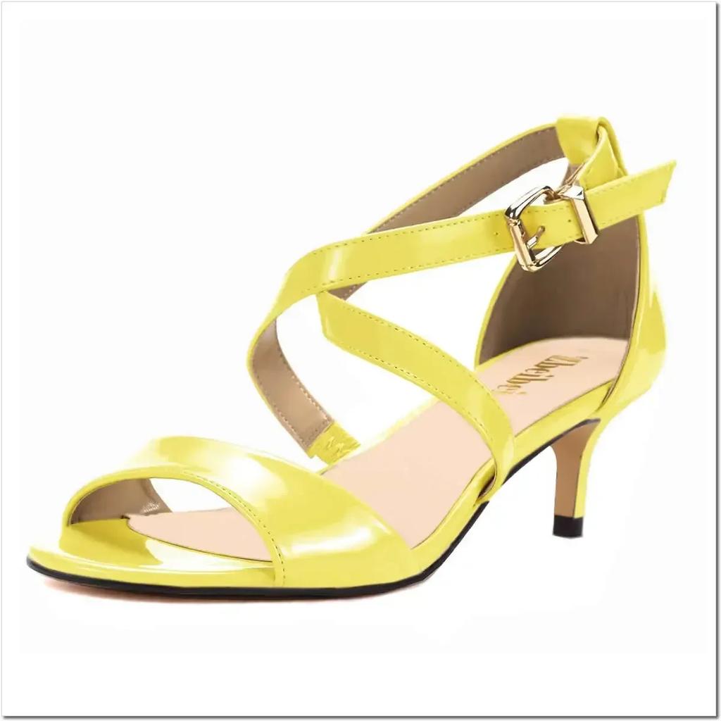 Damen Sandalen Pumps Sexy 5cm Dünne High Heels Offene Zehen Sommer Casual Schnallenriemen Sandale Lackleder Party Hochzeitsschuhe