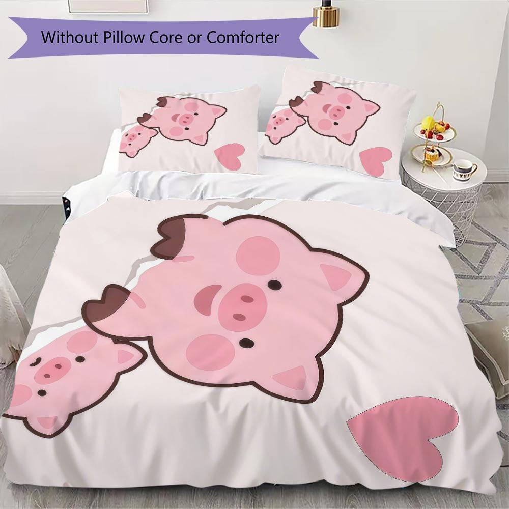 

Cute pink pig Pattern Bedding uilt Set uilt Cover Pillowcase Home Decoration Birthday Gift (1 * duvet cover + 48 * pillowcase without core) 135x200cm