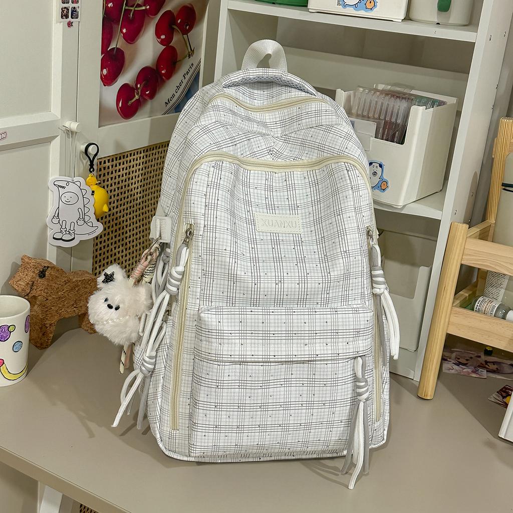 Schoolbag Cloud Milk Fu Plaid Pattern Floral Dark Pattern Backpack Literary and Sweet Style Student Party Class Picnic Versatile School Bag