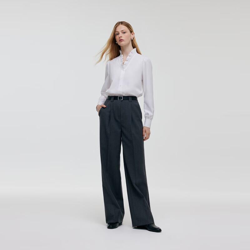GOELIA Women's High-Waist Wool Blend Loose Wide-Leg Trousers