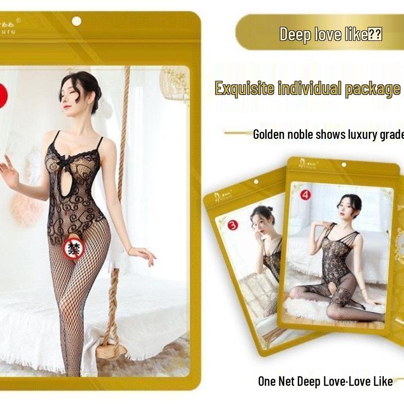 Sada spodního prádla Temptation: Síťované body s otevřeným rozkrokem a punčochami