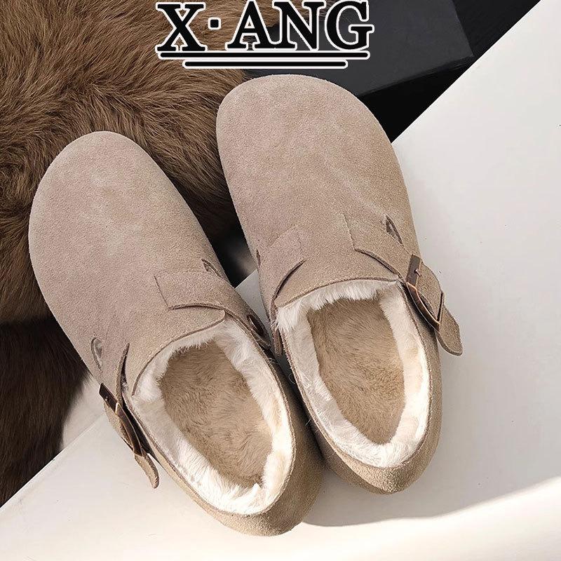 Leather All-inclusive Women's Velvet Snow Cotton Winter New Thermal Cotton Shoes One Pedal Fluffy Shoes