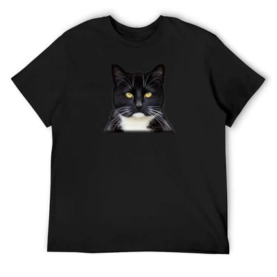 Tuxedo Black & White Kitty Cat Golden Eyes T-Shirt Baggy Shirts Custom T-shirts T-shirt Men