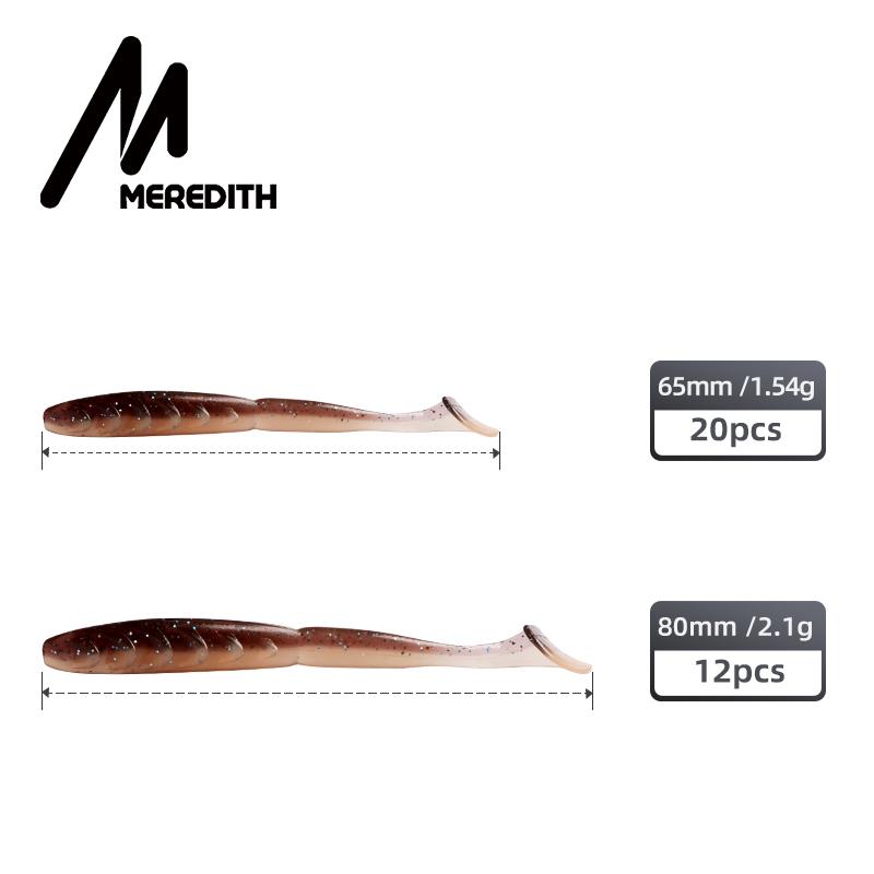MEREDITH Crazy Shiner II Soft Lure 65 mm 80 mm Rybářská návnada Shad Silikonové návnady T-tail Wobblers Swimbait Umělá polévka leurre