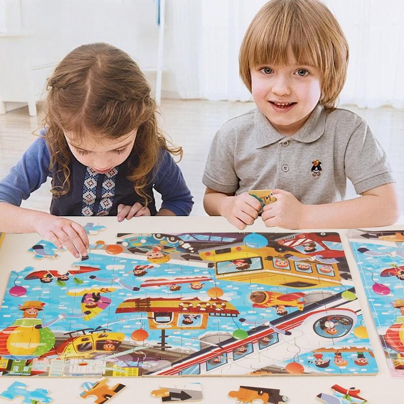 100pcs Wooden Puzzle Toys for Children Montessori Toy Space Jigsaw Puzzle Early Education Logical Thinking Training Puzzle Game