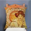 Vintage European Art Nouveau Mucha Gallery Decorative Sofa Pillow Cover Beautiful Beauty Girl Cotton Linen Luxury Cushion Cover