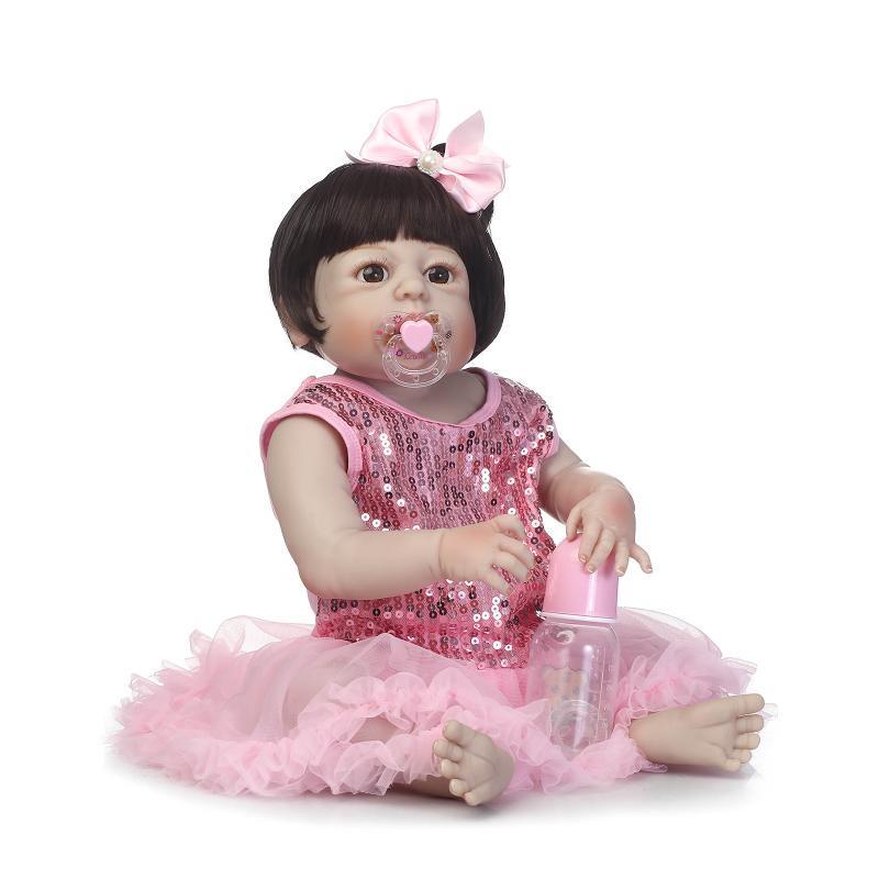 Realistic Silicone Baby Doll - Role-Playing Girl Toy Gift Collection 57 cm, Brown Eyes