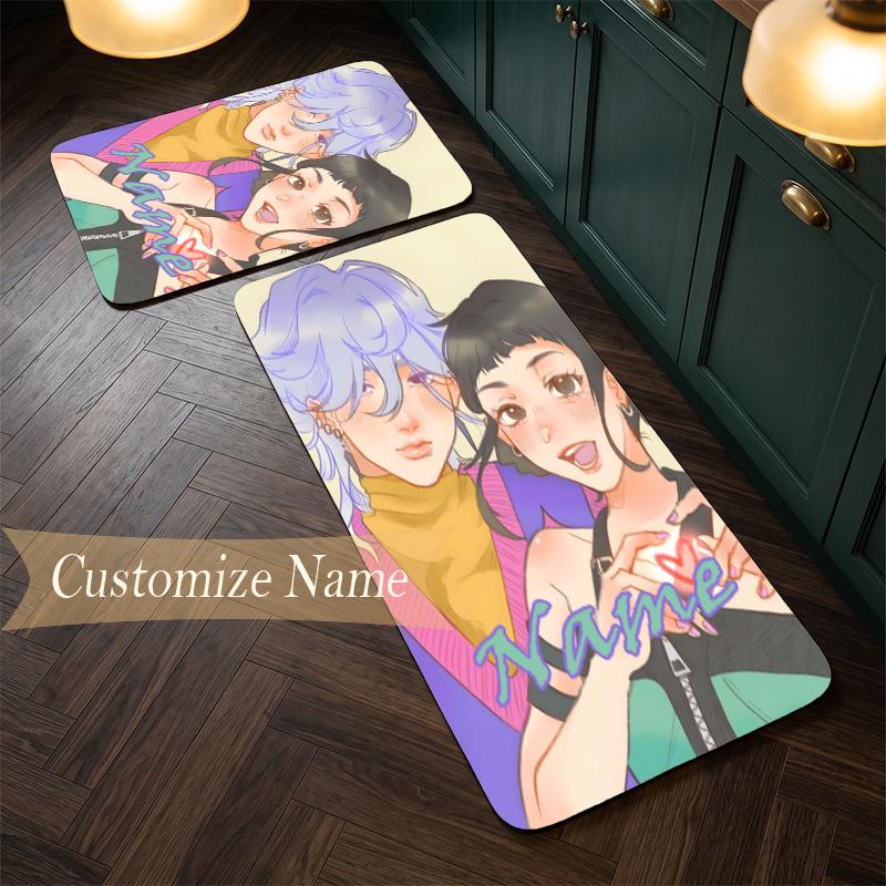 Mystery & Zoey (5) Customize Name Flannel Kitchen Mat Soft Non-Slip Kitchen Floor Runner Rug for Home Kitchen Decor