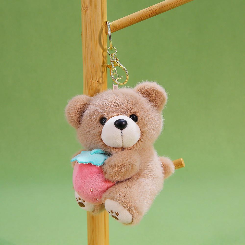 Cute Bear Plush Toy With Strawberry Decoration For Bag Accessories And Collectible Gift
