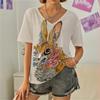 Everyday Versatile Little White Rabbit 3D Print Casual Women T Shirt 2023 Summer Cartoon Short Sleeved Fashion Loose Ladies Top