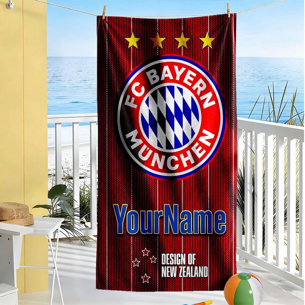 FC Bayern München Personalisierter Name Strandtuch Schnelltrocknend Weiche Mikrofaser Tragbar zum Schwimmen Strand Camping Reisen Strandzubehör Fitnessstudio