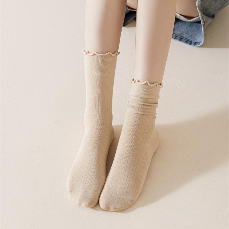 Spring/Summer Japanese Style Ruffle Ribbed Mid-Calf Breathable Maternity Cotton Socks.