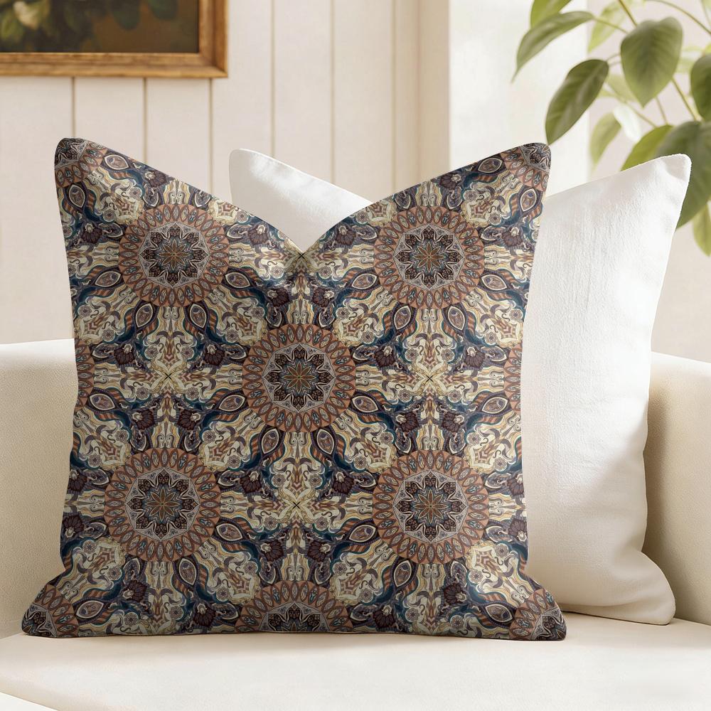 Snycler Boho Teppichmuster Kissenbezug Natürlicher Leinen Doppelseitiger Druck Dekokissenbezug für Sofa Couch Heimdekoration