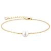 European Style Simple Single Pearl Bracelet with Stainless Steel Adjustable Chain and 8mm Faux Pearl