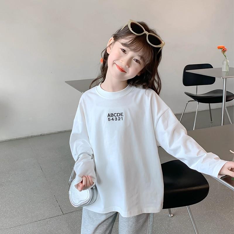 Mädchen Baumwoll-Langarm-T-Shirt im koreanischen Stil mit lockerem Schnitt - Herbstmode