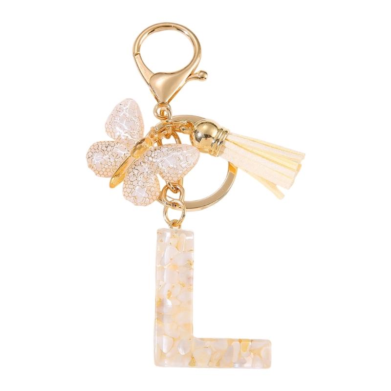 Trendy Metal Resin Keychain Butterfly Letter Tassels Designs Corrosion Resistant Lightweight Keyring For Women